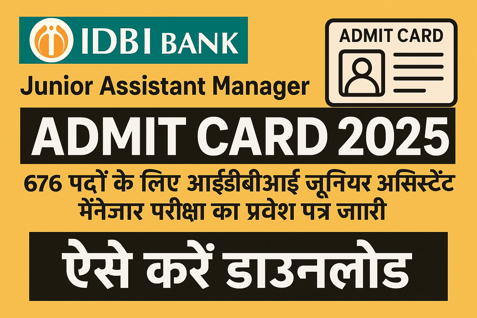 676 पदों के लिए IDBI Junior Assistant Manager Admit Card 2025 जारी, इस डायरेक्ट लिंक से करें डाउनलोड