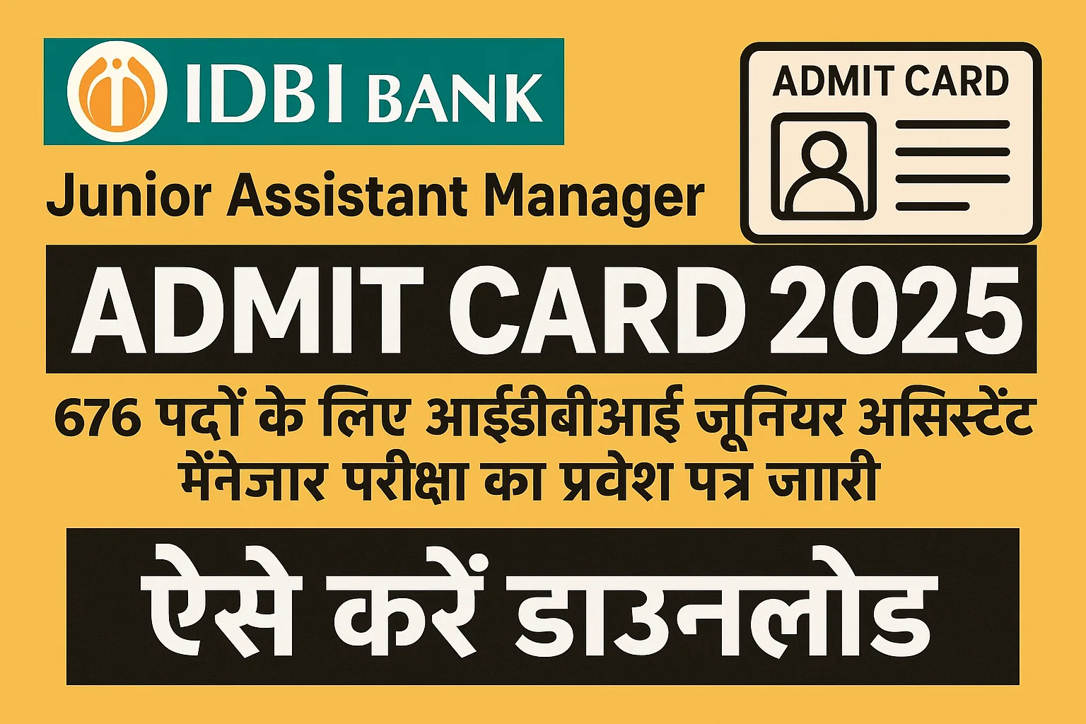 676 पदों के लिए IDBI Junior Assistant Manager Admit Card 2025 जारी, इस डायरेक्ट लिंक से करें डाउनलोड