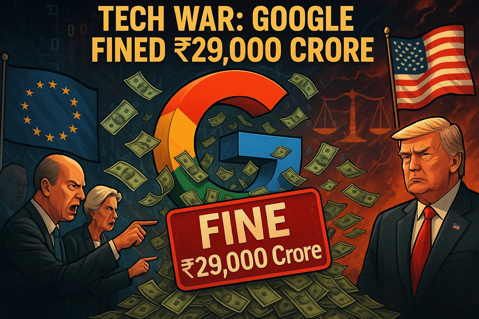 अमेरिका-यूरोप के बीच शुरू हुआ टेक वॉर!! Google को चुकाना होगा 29 हजार करोड़ का जुर्माना